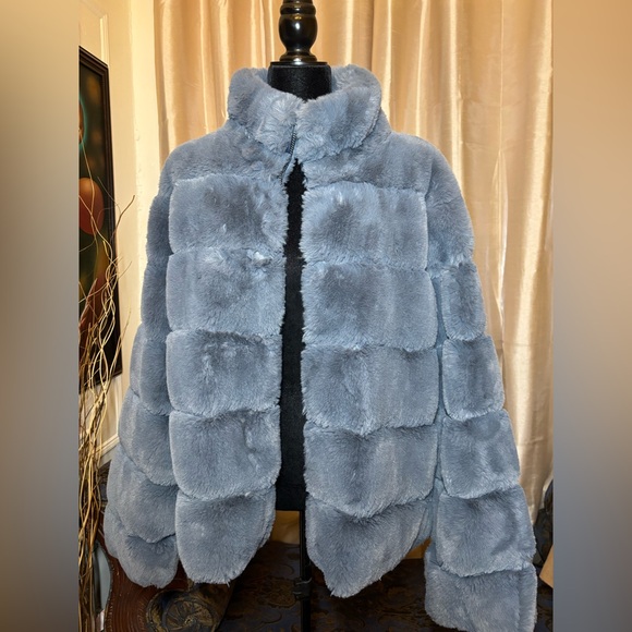 Calvin Klein Jackets & Blazers - Calvin Klein Women's Faux-Fur Zip-Front Coat - Blue - Size 2X